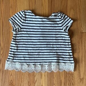 Sezane Bart Striped Lace Hem Shirt